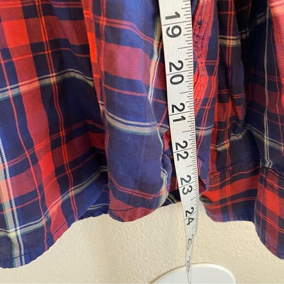 Lauren Jeans Co. Ralph Lauren red white Blue Striped Plaid Button Up Shirt-L - Picture 8 of 8